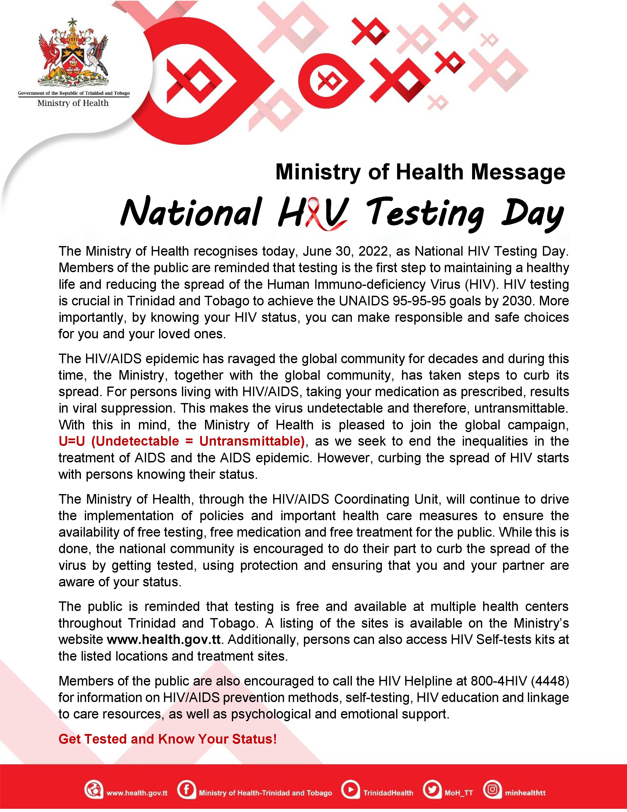 National HIV Testing Day Message