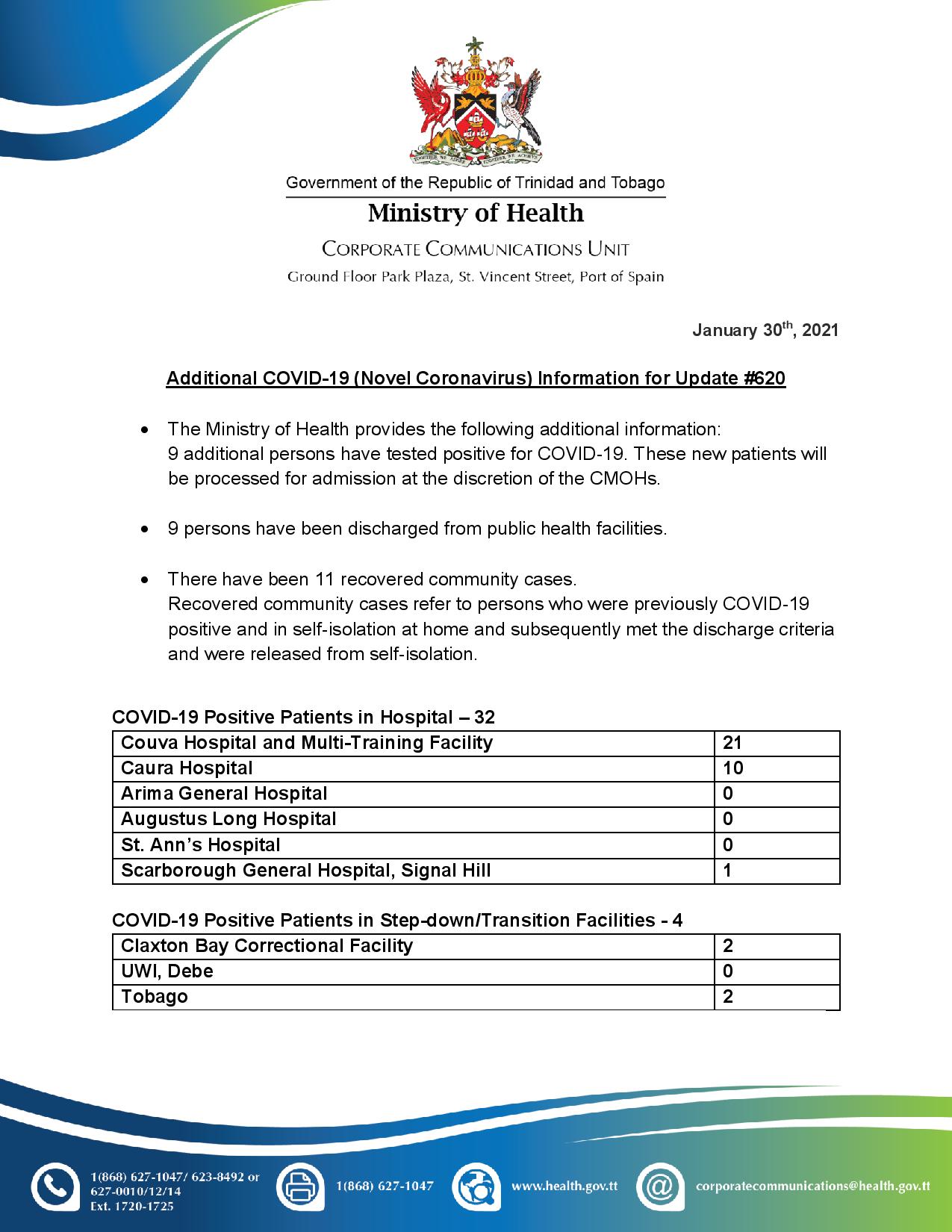 COVID-19 UPDATE - Saturday 30th January 2021 Additional