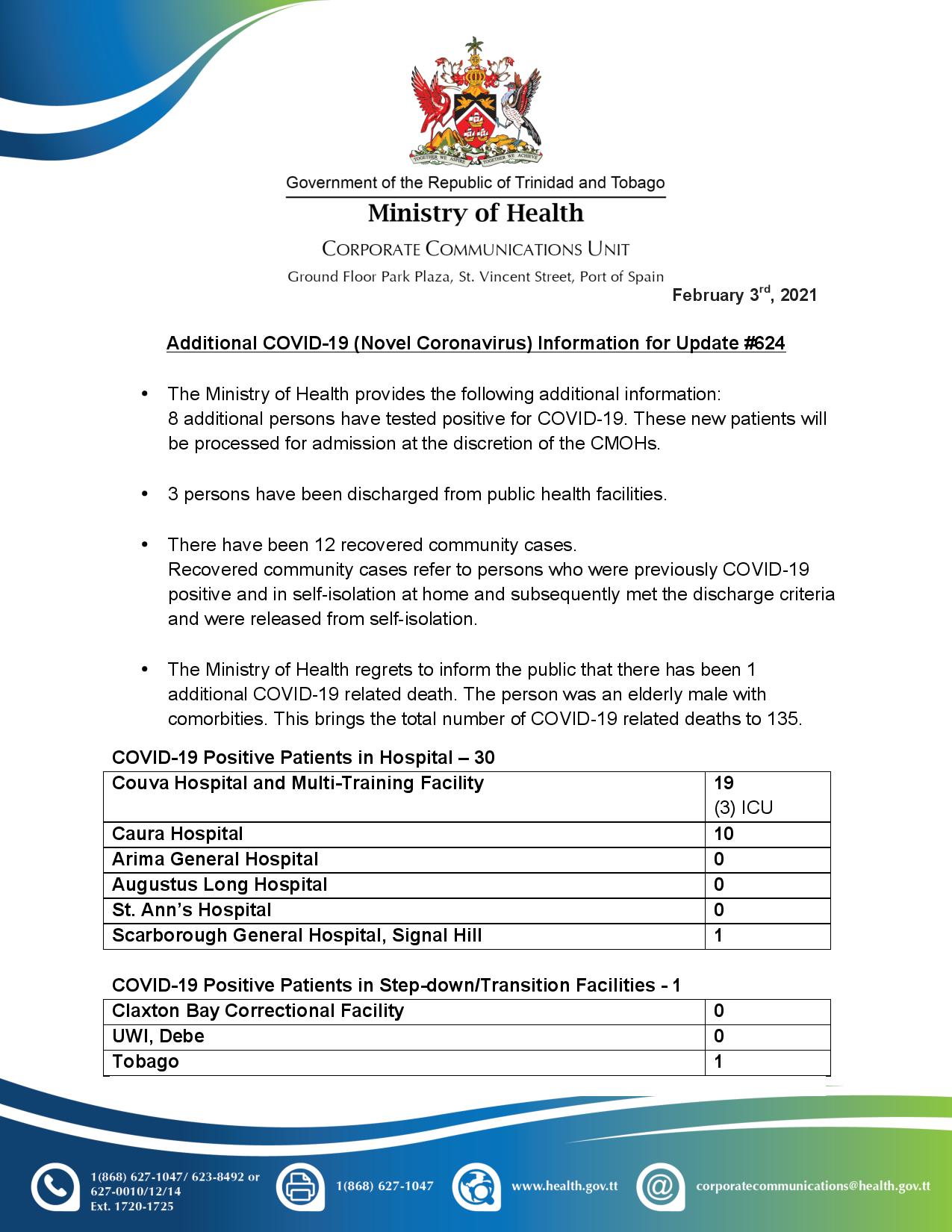 COVID-19 UPDATE - Wednesday 3rd February 2021 Additional