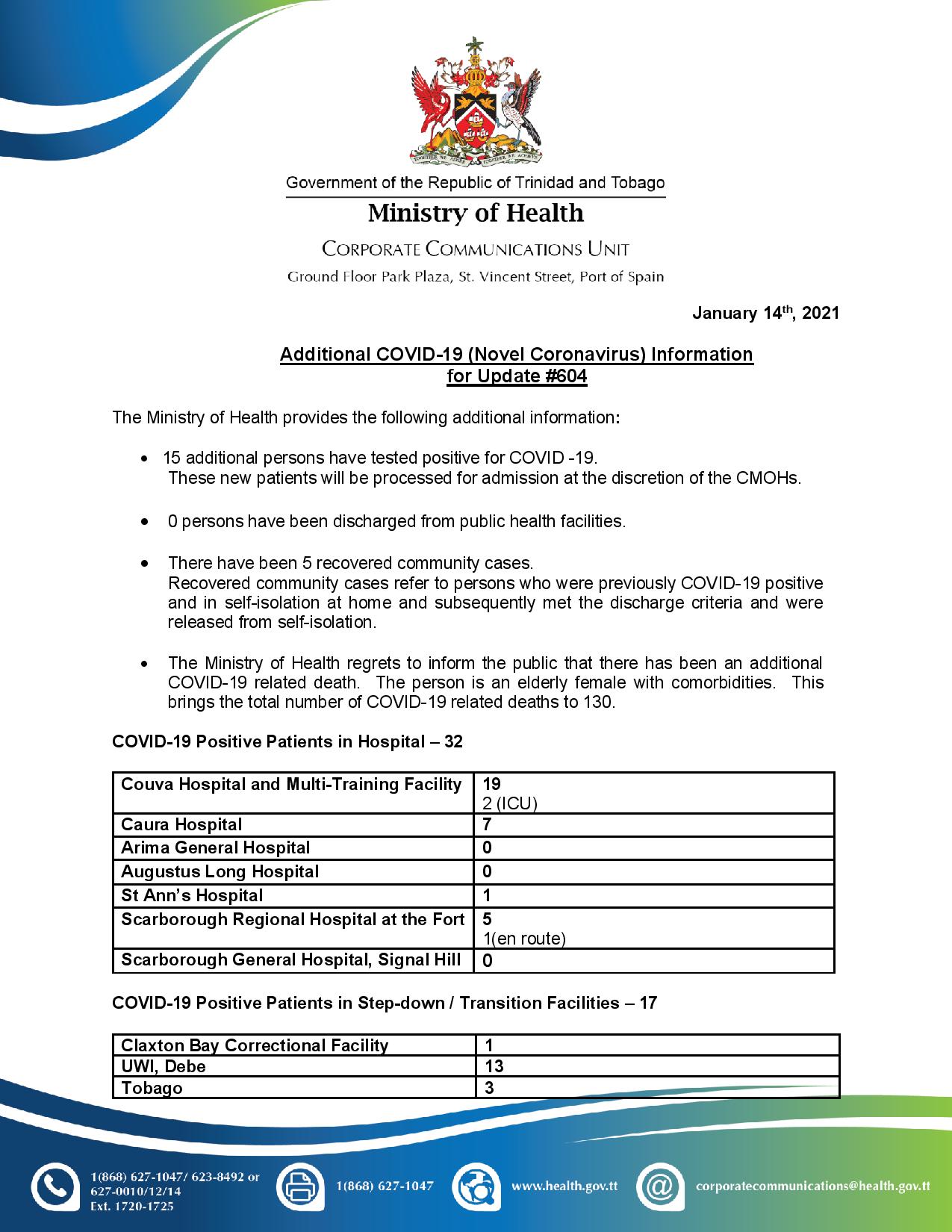 COVID-19 UPDATE - Thursday 14th January 2021 - Additional