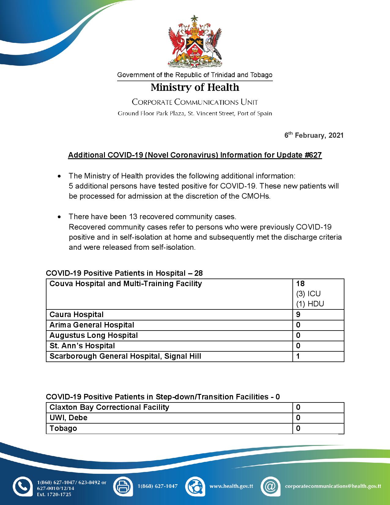 COVID-19 UPDATE - Saturday 6th February 2021 Additional