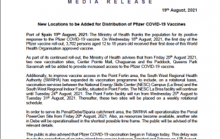 MoH Release: New Locations to be Added for Distribution of Pfizer COVID-19 Vaccines