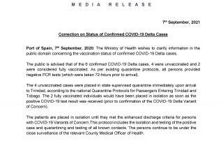 Correction on Status of Confirmed COVID-19 Delta Cases