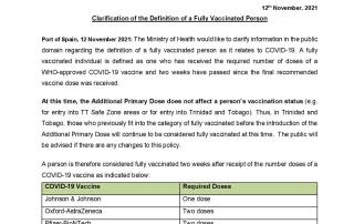 MOH Media Release - Clarification of the Definition of a Fully Vaccinated Person