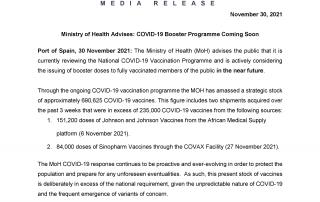 Ministry of Health Advises: COVID-19 Booster Programme Coming Soon