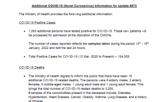 COVID-19 UPDATE - Thursday 20th January 2022