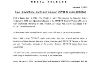 Four (4) Additional Confirmed Omicron COVID-19 Cases Detected