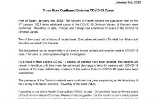 MoH Release : Three More Confirmed Omicron COVID-19 Cases