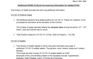 COVID-19 UPDATE - Wednesday 16th March 2022