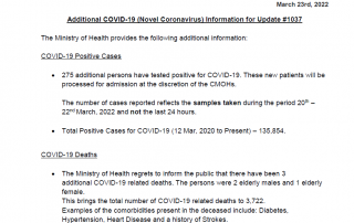 COVID-19 UPDATE - Wednesday 23rd March 2022