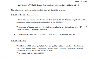 COVID-19 UPDATE - Wednesday 15th June 2022