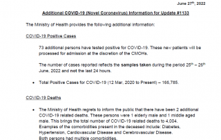 COVID-19 UPDATE - Monday 27th June 2022