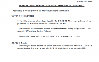 COVID-19 UPDATE - Thursday 11th August 2022