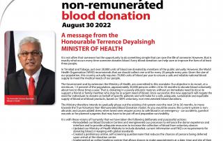 Message from the Honourable Terrence Deyalsingh, Minister of Health on Non-Remunerated Blood Donation