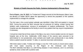 Media Release - Ministry of Health Assures the Public, Systems Implemented to Manage Mpox