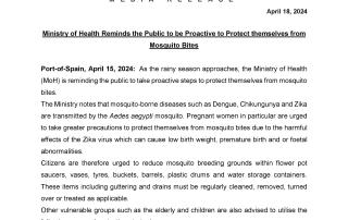 Media Release - Ministry of Health Reminds the Public to be Proactive to Protect themselves from Mosquito Bites