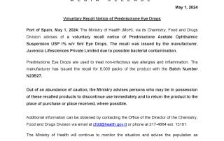 Media Release - Voluntary Recall Notice of Prednisolone Eye Drops