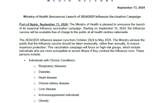 Ministry of Health Announces Launch of 2024/2025 Influenza Vaccination Campaign