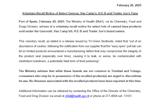 Voluntary Recall Notice of Select Genova, Van Camp’s, H-E-B and Trader Joe’s Tuna