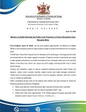 Media Release - Ministry of Health Reminds the Public to be Proactive to Protect themselves from Mosquito Bites