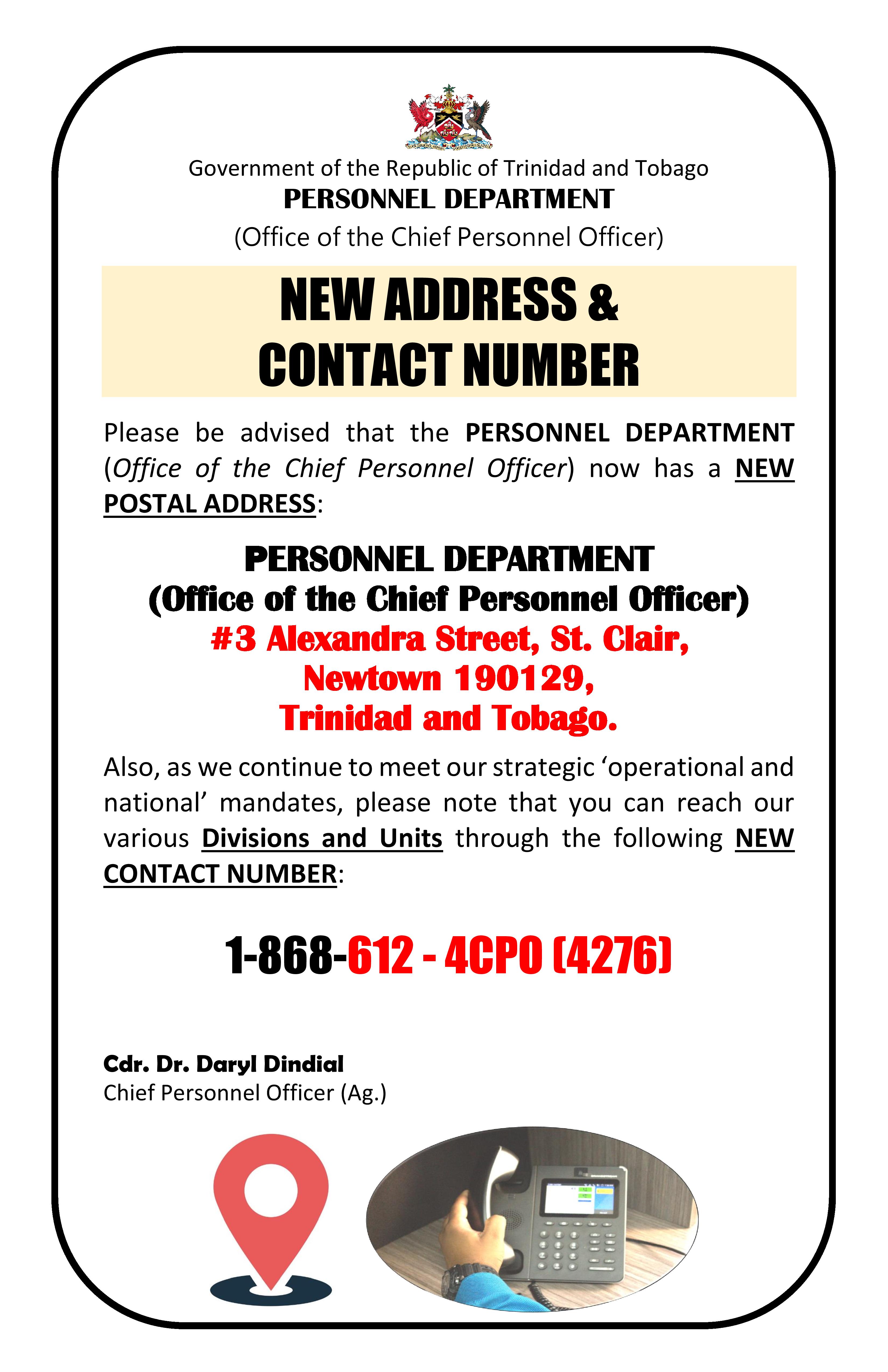 New Address and Contact Number for Personnel Department