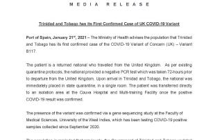 Trinidad and Tobago’s First Confirmed Case of UK COVID-19 Variant