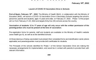 Launch of COVID-19 Vaccination Drive in Secondary Schools - Feb 2022