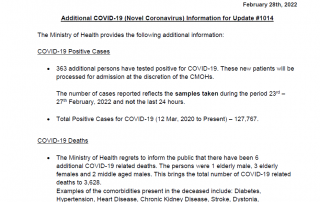 COVID-19 UPDATE - Monday 28th February 2022