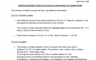 COVID-19 UPDATE - Friday 01st April 2022