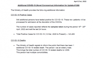 COVID-19 UPDATE - Thursday 21st April 2022