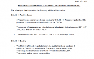 COVID-19 UPDATE - Tuesday 26th April 2022