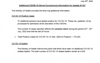 COVID-19 UPDATE - Monday 25th July 2022