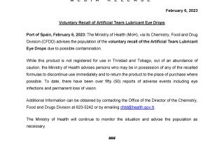 Media Release - Voluntary Recall of Artificial Tears Lubricant Eye Drops