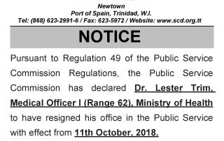 Resignation of Office - Dr. Lester Trim