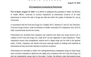 Media Release - 272 Inspections Conducted at Pharmacies