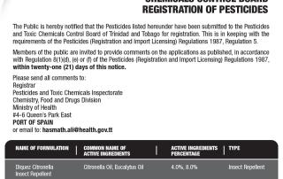 Public Notice: Pesticides and Toxic Chemicals Control Board Registration of Pesticides