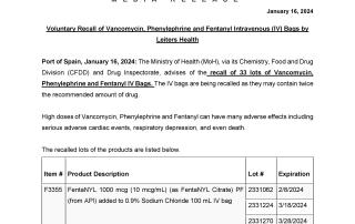 Media Release -  Voluntary Recall of Vancomycin, Phenylephrine and Fentanyl Intravenous (IV) Bags by Leiters Health