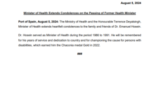 Minister of Health Extends Condolences on the Passing of Former Health Minister