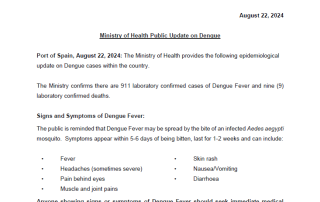 Ministry of Health Public Update on Dengue - August 22, 2024