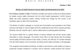 Ministry of Health Receives Vaccine Safety Net Membership from WHO