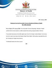 MoH Media Release: Statement from the Honourable Terrence Deyalsingh, Minister of Health Re: Traffic Accident