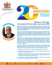 Message from the Honourable Terrence Deyalsingh, Minister of Health in commemoration of Vaccination Week in the Americas