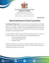 MoH Media Release: Minister of Health Receives 2nd COVID-19 Vaccine Booster 20 May, 2022