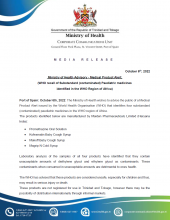 Ministry of Health Advisory - Medical Product Alert:  (WHO recall of Substandard (contaminated) Paediatric medicines  identified in the WHO Region of Africa)