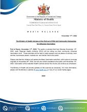 MoH Media Release - Ministry of Health Advises of the Roll out of RHA led Community Outreaches for Influenza Vaccination