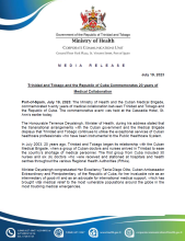 Media Release - Trinidad and Tobago and the Republic of Cuba Commemorates 20 years of Medical Collaboration