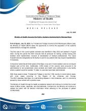 Media Release - Ministry of Health Assures the Public, Systems Implemented to Manage Mpox