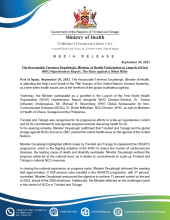 Media Release - The Honourable Terrence Deyalsingh, Minister of Health Participates in Launch of First WHO Hypertension Report: The Race against a Silent Killer