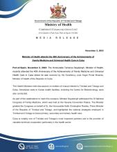 Media Release - Minister of Health attends the 40th Anniversary of the Achievements of Family Medicine and Universal Health Care in Cuba