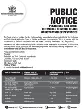 Public Notice: Pesticides and Toxic Chemicals Control Board Registration of Pesticides